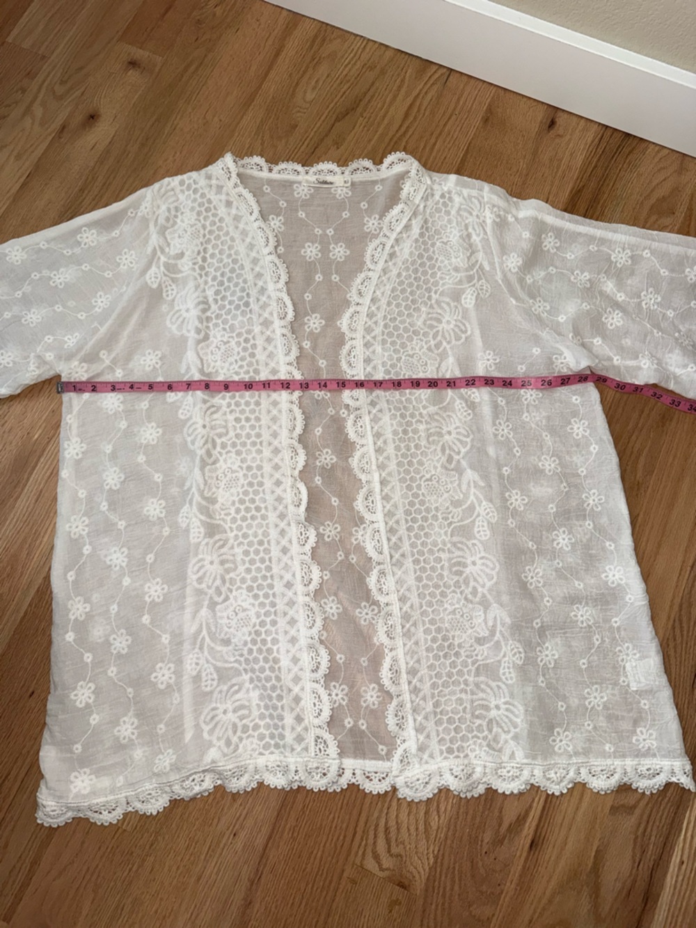Cotton Blend Crochet Trim Lightweight Longline Kimono Crisp White Beachy 2X - Picture 7 of 11